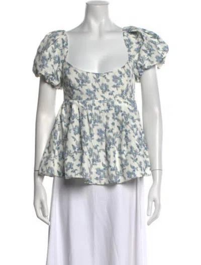 Pre-owned Brock Collection Floral Print Square Neckline Top W/ Tags In White