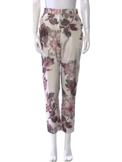 Pre-owned Brock Collection Floral Print Straight Leg Pants In White