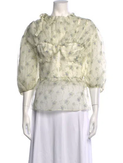 Pre-owned Brock Collection Floral Print Tie Neck Blouse In Neutrals