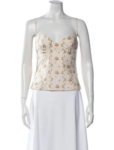 Pre-owned Brock Collection Floral Print V-neck Top In White