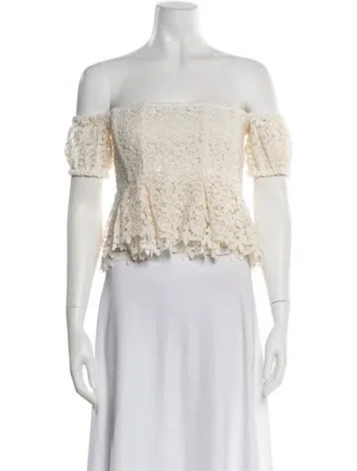 Pre-owned Brock Collection Lace Pattern Off-the-shoulder Blouse In Neutral