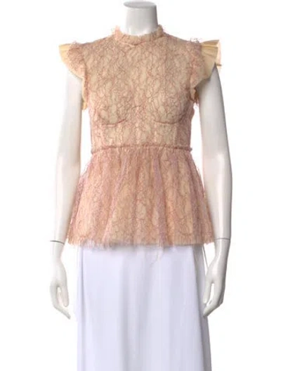 Pre-owned Brock Collection Lace Pattern Short Sleeve Top In Neutral
