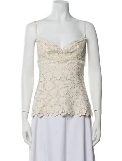 Pre-owned Brock Collection Lace Pattern V-neck Top In Neutral