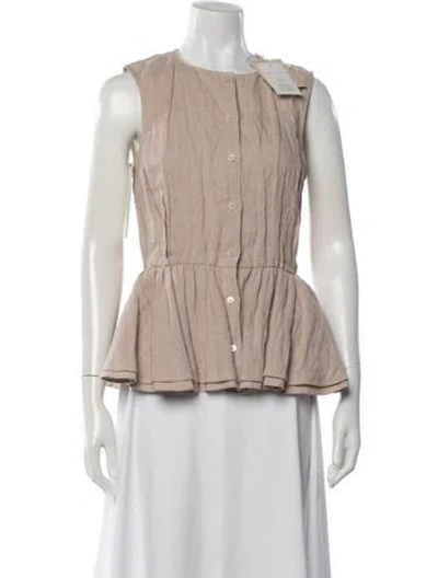 Pre-owned Brock Collection Linen Crew Neck Top W/ Tags In Neutrals