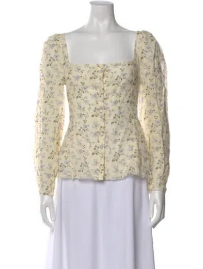 Pre-owned Brock Collection Linen Floral Print Blouse In Yellow