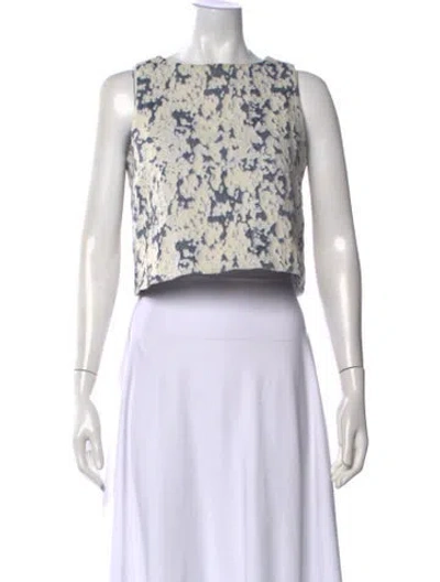 Pre-owned Brock Collection Linen Floral Print Crop Top In White