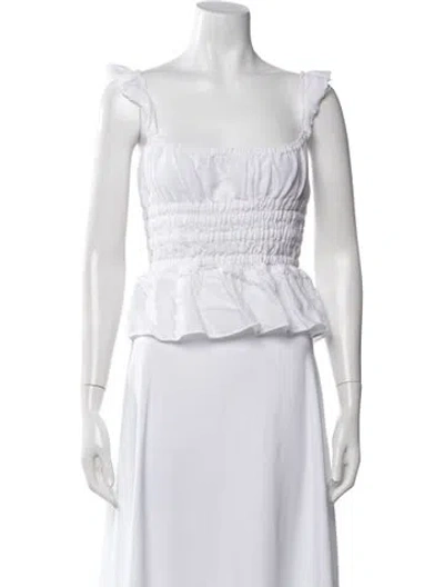 Pre-owned Brock Collection Linen Square Neckline Top In White
