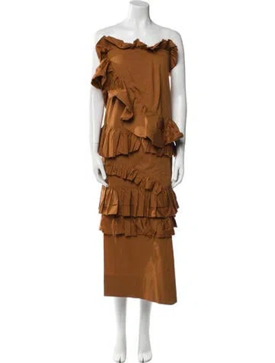Pre-owned Brock Collection Off-the-shoulder Midi Length Dress In Brown