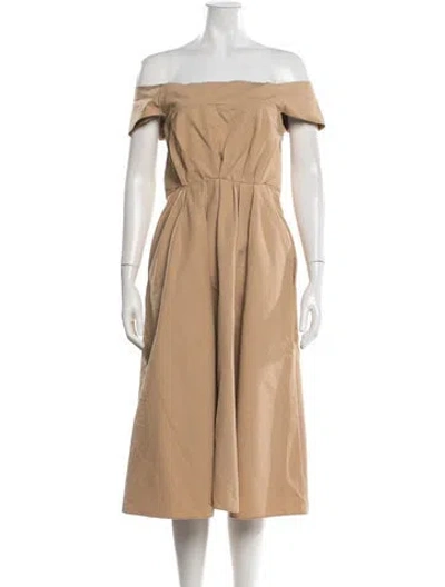 Pre-owned Brock Collection Off-the-shoulder Midi Length Dress In Neutrals