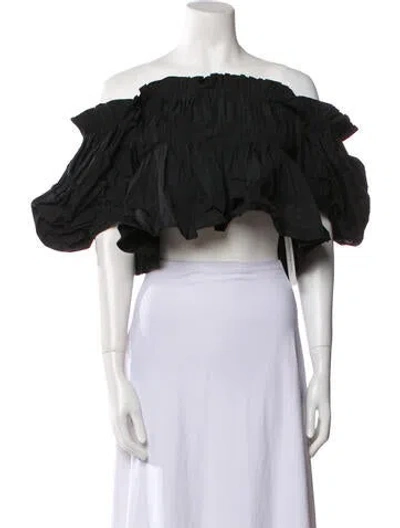Pre-owned Brock Collection Off-the-shoulder Short Sleeve Crop Top In Black