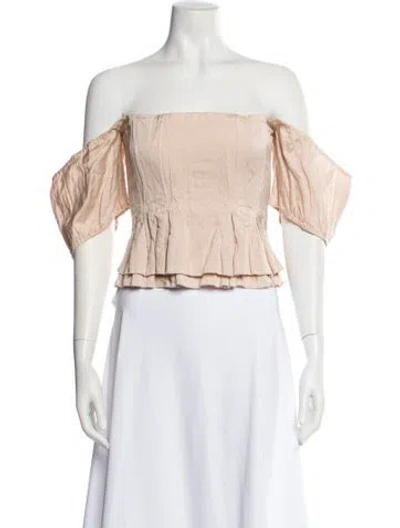 Pre-owned Brock Collection Off-the-shoulder Short Sleeve Crop Top In Neutral