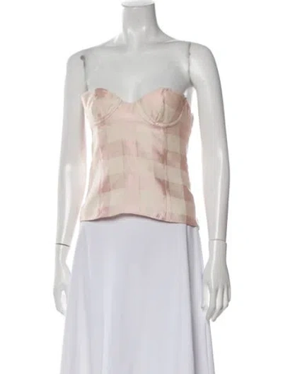 Pre-owned Brock Collection Plaid Print Strapless Crop Top In Gray