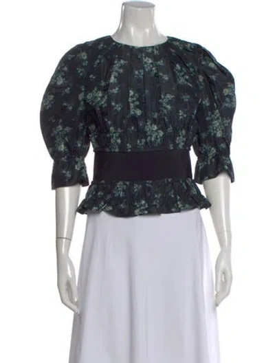Pre-owned Brock Collection Silk Floral Print Blouse In Blue