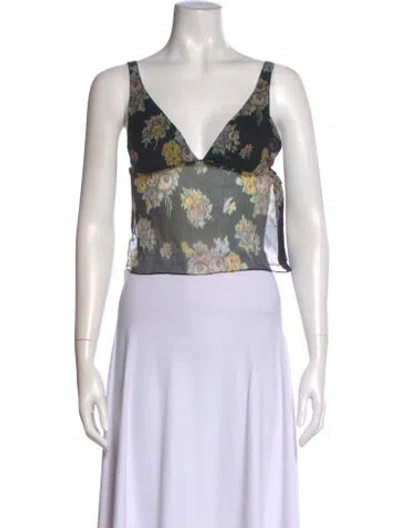 Pre-owned Brock Collection Silk Floral Print Crop Top In Black