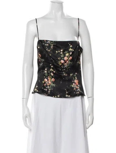 Pre-owned Brock Collection Silk Floral Print Top In Black