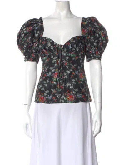 Pre-owned Brock Collection Silk Floral Print Top In Black