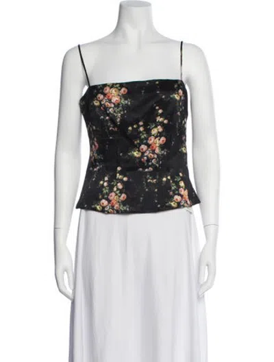 Pre-owned Brock Collection Silk Floral Print Top In Black