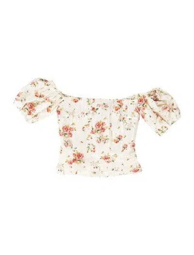 Pre-owned Brock Collection Silk Floral Print Top In White