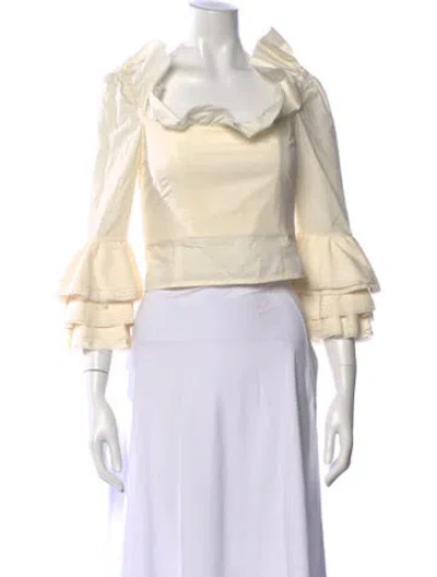 Pre-owned Brock Collection Square Neckline Long Sleeve Blouse In Neutral