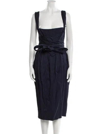 Pre-owned Brock Collection Square Neckline Midi Length Dress W/ Tags In Blue