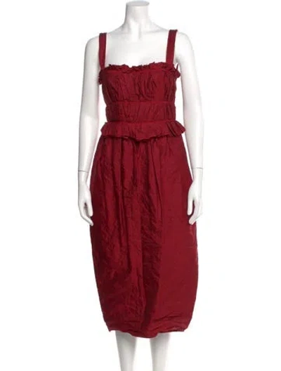 Pre-owned Brock Collection Square Neckline Midi Length Dress W/ Tags In Red