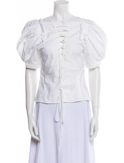 Pre-owned Brock Collection Square Neckline Short Sleeve Blouse In White