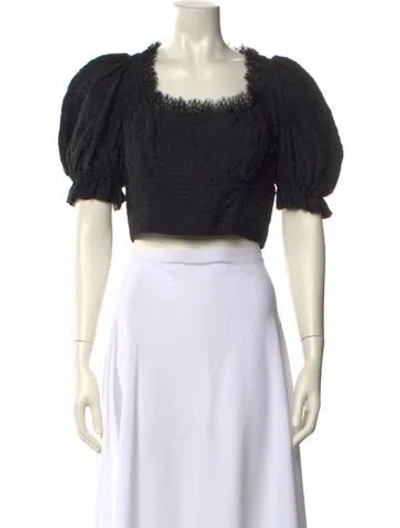 Pre-owned Brock Collection Square Neckline Short Sleeve Crop Top In Black