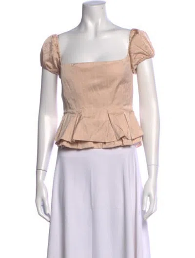 Pre-owned Brock Collection Square Neckline Short Sleeve Top In Neutrals/pink