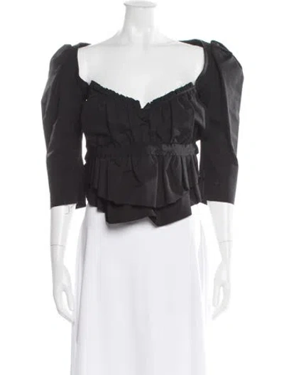 Pre-owned Brock Collection Square Neckline Three-quarter Sleeve Crop Top In Black