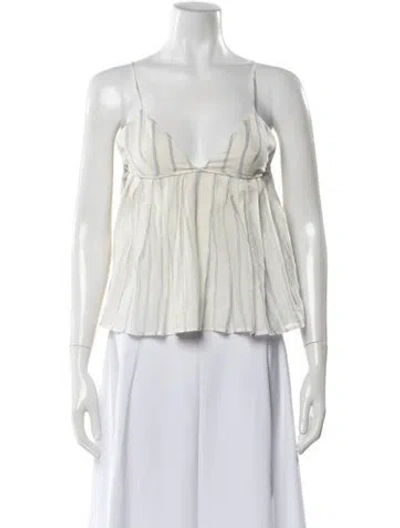 Pre-owned Brock Collection Striped V-neck Top W/ Tags In White