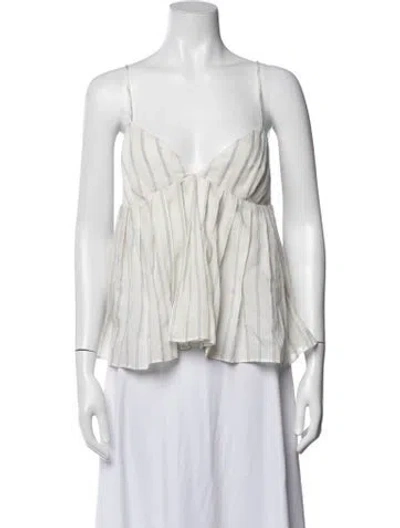 Pre-owned Brock Collection Striped V-neck Top In White