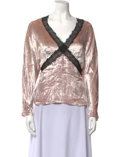 Pre-owned Brock Collection Velvet V-neck Blouse In Pink