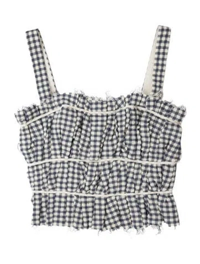 Pre-owned Brock Collection Virgin Wool Plaid Print Crop Top In Blue