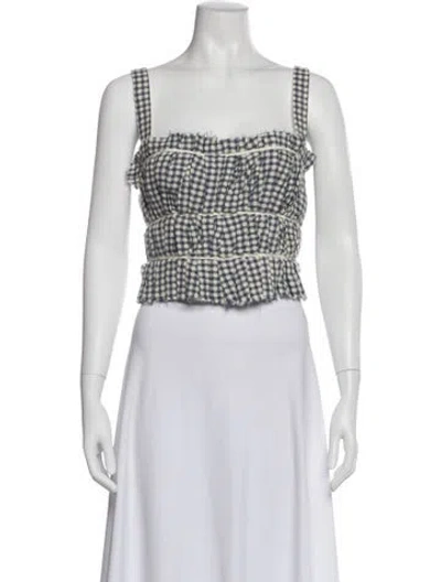 Pre-owned Brock Collection Virgin Wool Plaid Print Crop Top In Blue