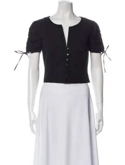 Pre-owned Brock Collection V-neck Short Sleeve Crop Top In Black