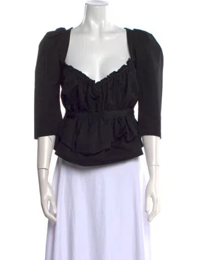 Pre-owned Brock Collection V-neck Three-quarter Sleeve Top In Black