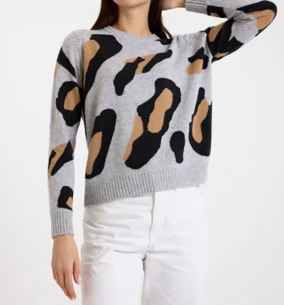Brodie Cashmere Abstract Leopard Crew Neck Jumper Sweater In Super Grey In Multi