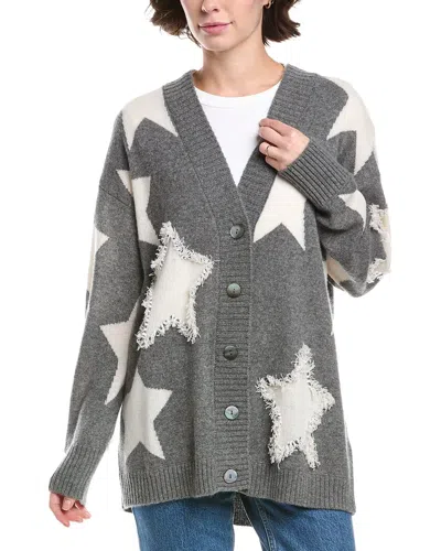 Brodie Cashmere Alyssa Star Fringed Boyfriend Cashmere Cardigan In Gray