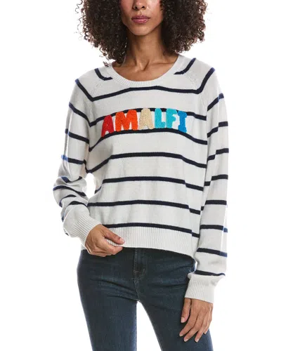 Brodie Cashmere Amalfi Striped Crewneck Cashmere Sweater In White