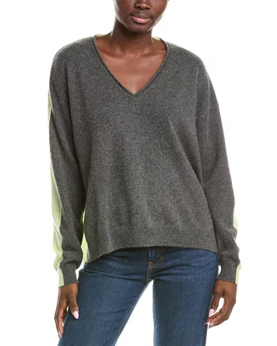 Brodie Cashmere Amy Contrast Back V-neck Cashmere Sweater In Gray