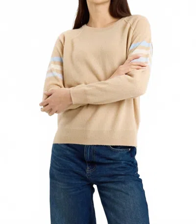 Brodie Cashmere Annie Stripe Crew Sweater In Soft Camel/multi In Brown