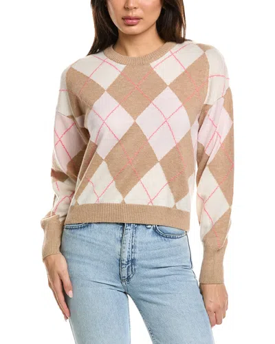Brodie Cashmere Argyle Balloon Sleeve Crewneck Wool & Cashmere-blend Sweater In Brown