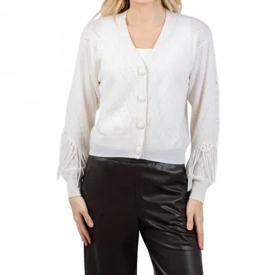 Brodie Cashmere Ashley Cashmere Fringe Cardigan In Organic White In Multi