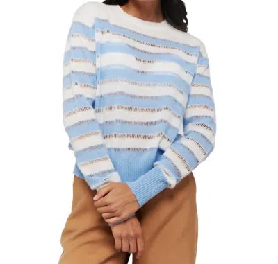 Brodie Cashmere Beach Stripe Crew Sweater In Splash In Blue