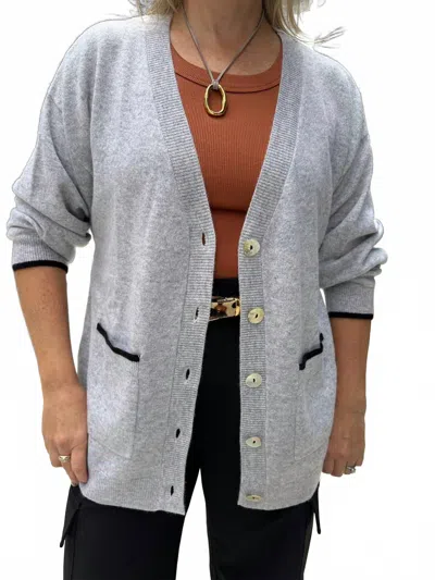 Brodie Cashmere Brodie Bear Cardi In Grey/ Black In Gray