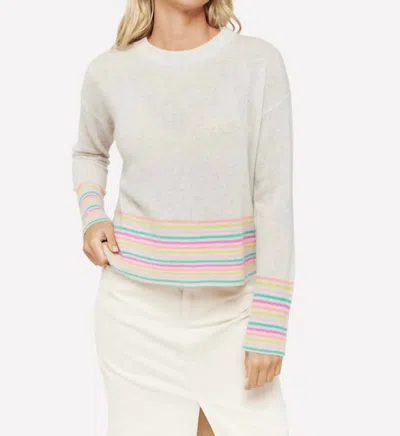 Brodie Cashmere Brodie Mini Stripe Pearl Crewneck Jumper In Haze In Neutral