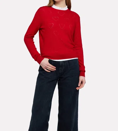 Brodie Cashmere Brodie Pointelle Heart Crew In Cochineal In Multi