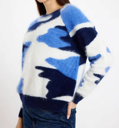 Brodie Cashmere Brushed Camouflage Crewneck Sweater In Navy/jasmine Benzo Cosmos In Blue