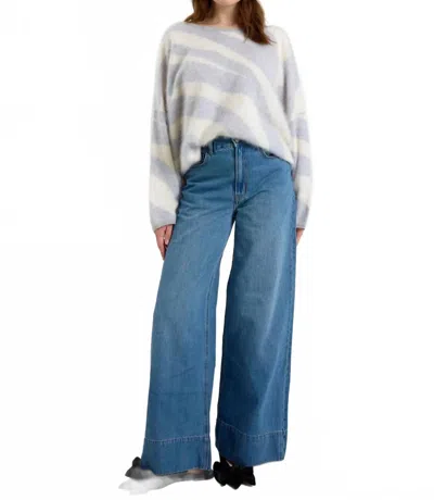 Brodie Cashmere Brushed Zebra Crew Sweater In Jasmine White In Multi