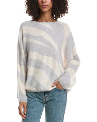 Brodie Cashmere Brushed Zebra Crewneck Cashmere Sweater In Gray